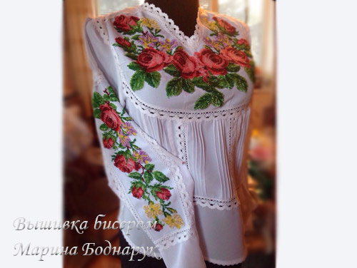 БИСЕР: Вышивка бисером на одежде, Бисер мастер Марина Боднарук блузка - фото 01_02